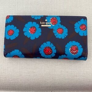 kate spade blue and red floral bifold wallet.